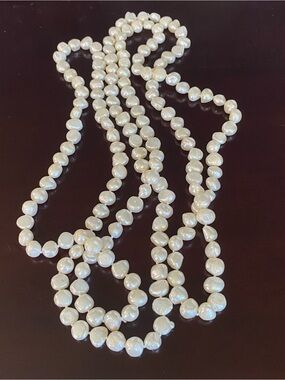 64” Genuine Baroque Freshwater Pearl Necklace Knotted Continuous Strand